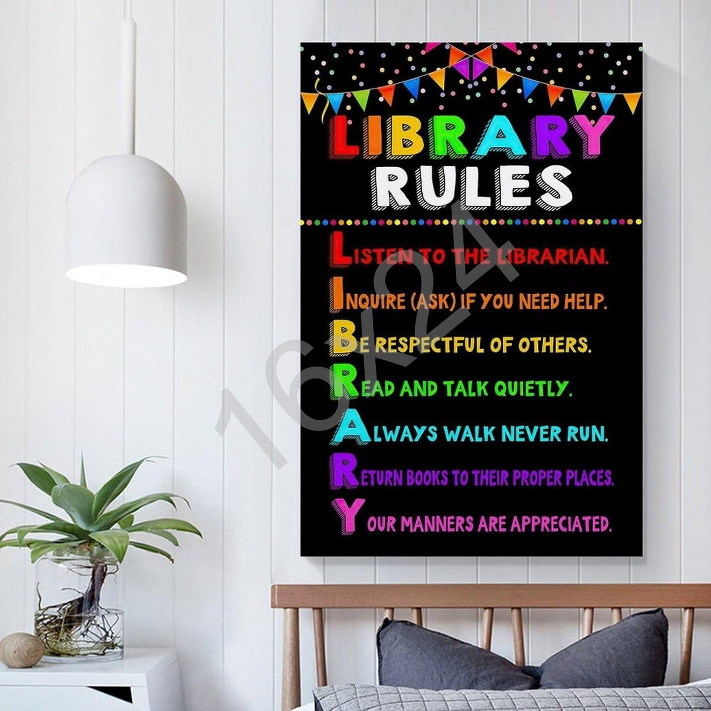 Library Rules Poster Kids Rules Posters Classroom Wall Art Librarian Colorful Poster Education Poster Poster for Room Aesthetic Posters & Prints on Canvas Wall Art Poster for Room 16x24inch(40x60cm)