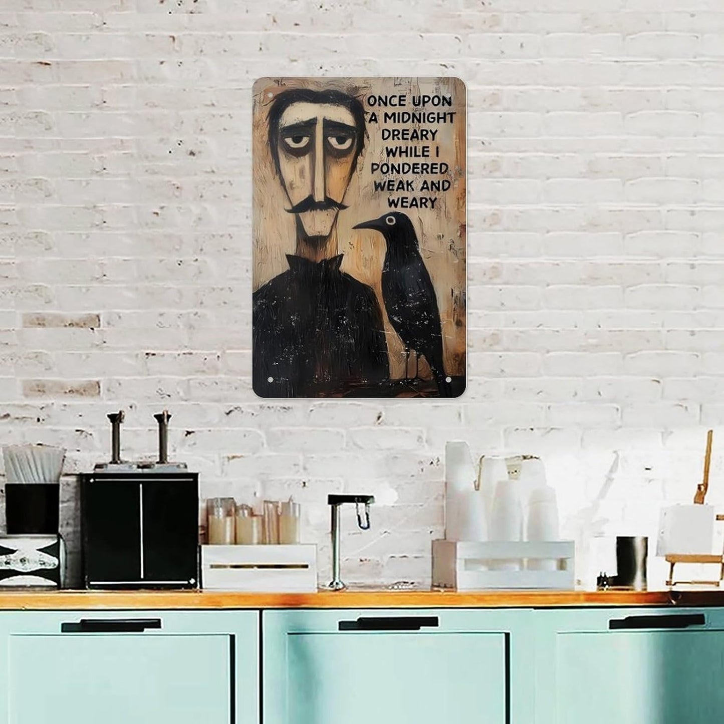 Edgar Allan Poe The Raven Metal Sign Poster 12x8 Inch Cute Gothic Folk Art Wall Decor Rustic Cottagecore Midnight Dreary Quote Home Bedroom Office Study Library Reading Nook Gift