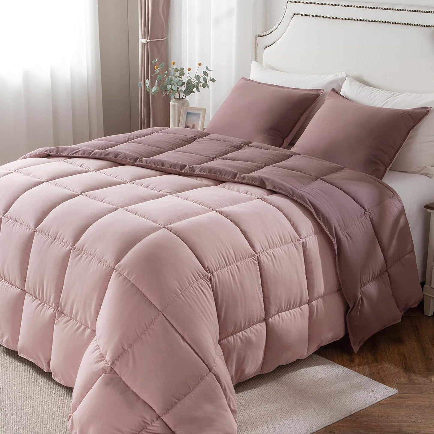 KASENTEX Twin/Twin XL Comforter Set – Reversible Dual Color – Goose Down Alternative – Ultra-Soft, Lightweight, Machine Washable, Maintain Fluffiness, All Season Warmth (Twilight Mauve/Pale Mauve)