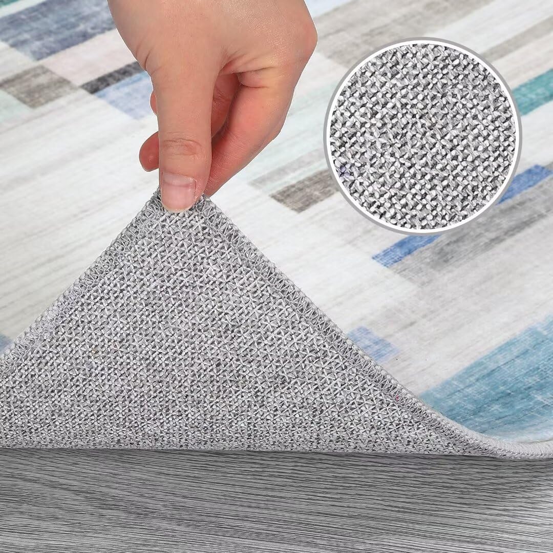 WESTLOOM Washable Bedroom Rug 5x7 Modern Abstract Floor Cover Indoor Non-Slip Low-Pile Geometric Rug Contemporary Accent Carpet for Living Room Nursery, Blue