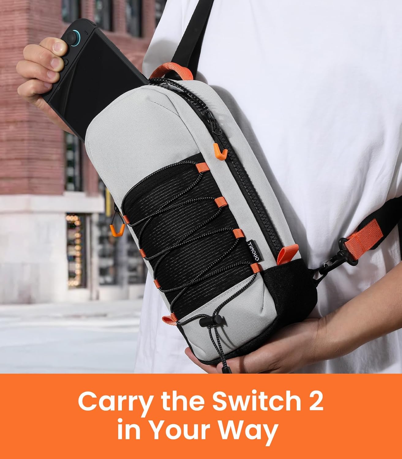 TiMOVO Sling Crossbody Bag for Nintendo Switch 2/Steam Deck/ROG Xbox Ally X/Legion Go, Travel Chest Carrying Case Backpack with 8 Game Card Slots for Switch 2 Console & Accessories, Gray