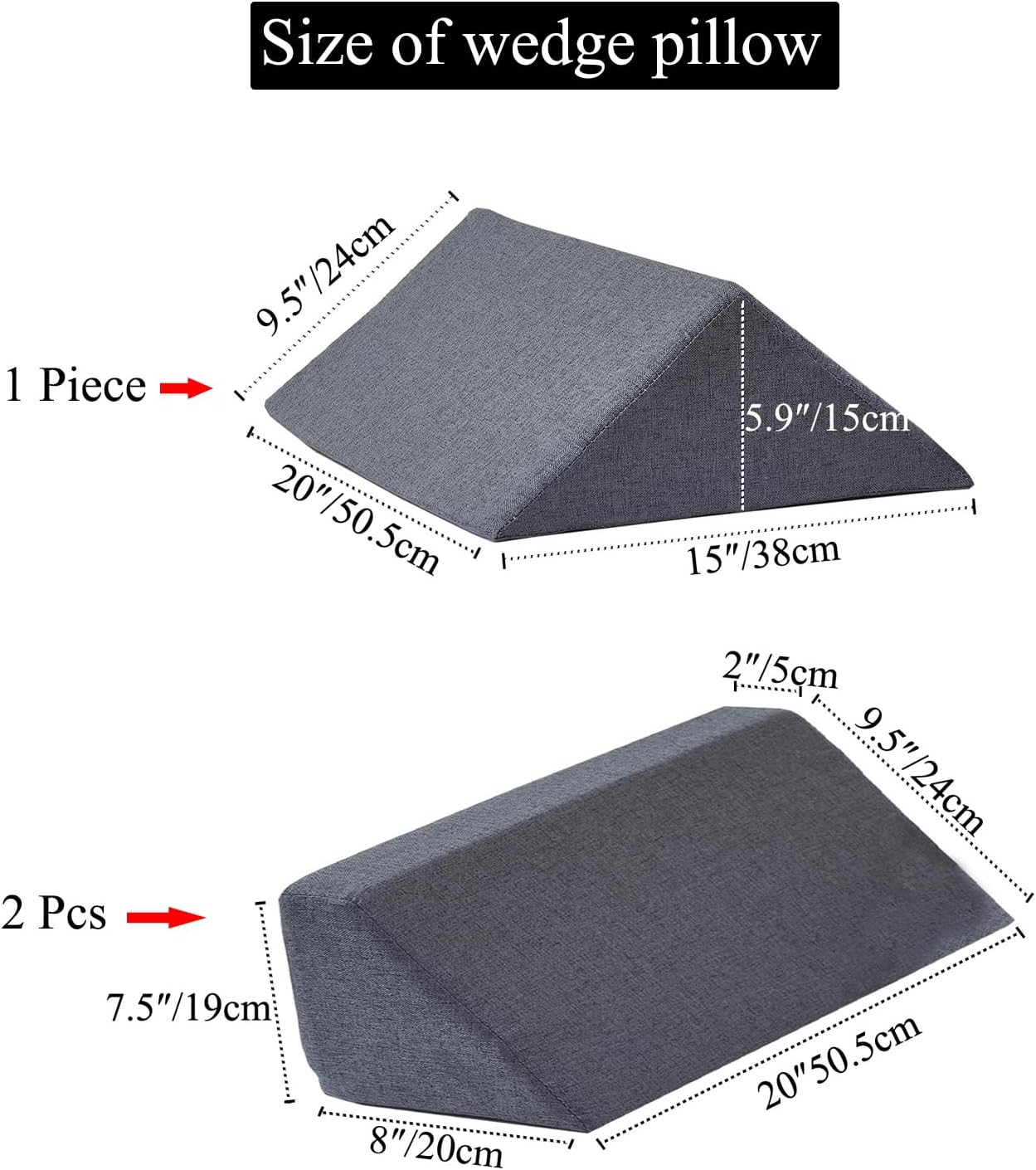 Saula Bed Wedge Pillow for Side Sleeping for Back Pain Triangle Bed Wedges & Body positioners for Seniors Wedge Pillow Set for After Surgery, Knees Elevated, Preventing Bedsores, Gray