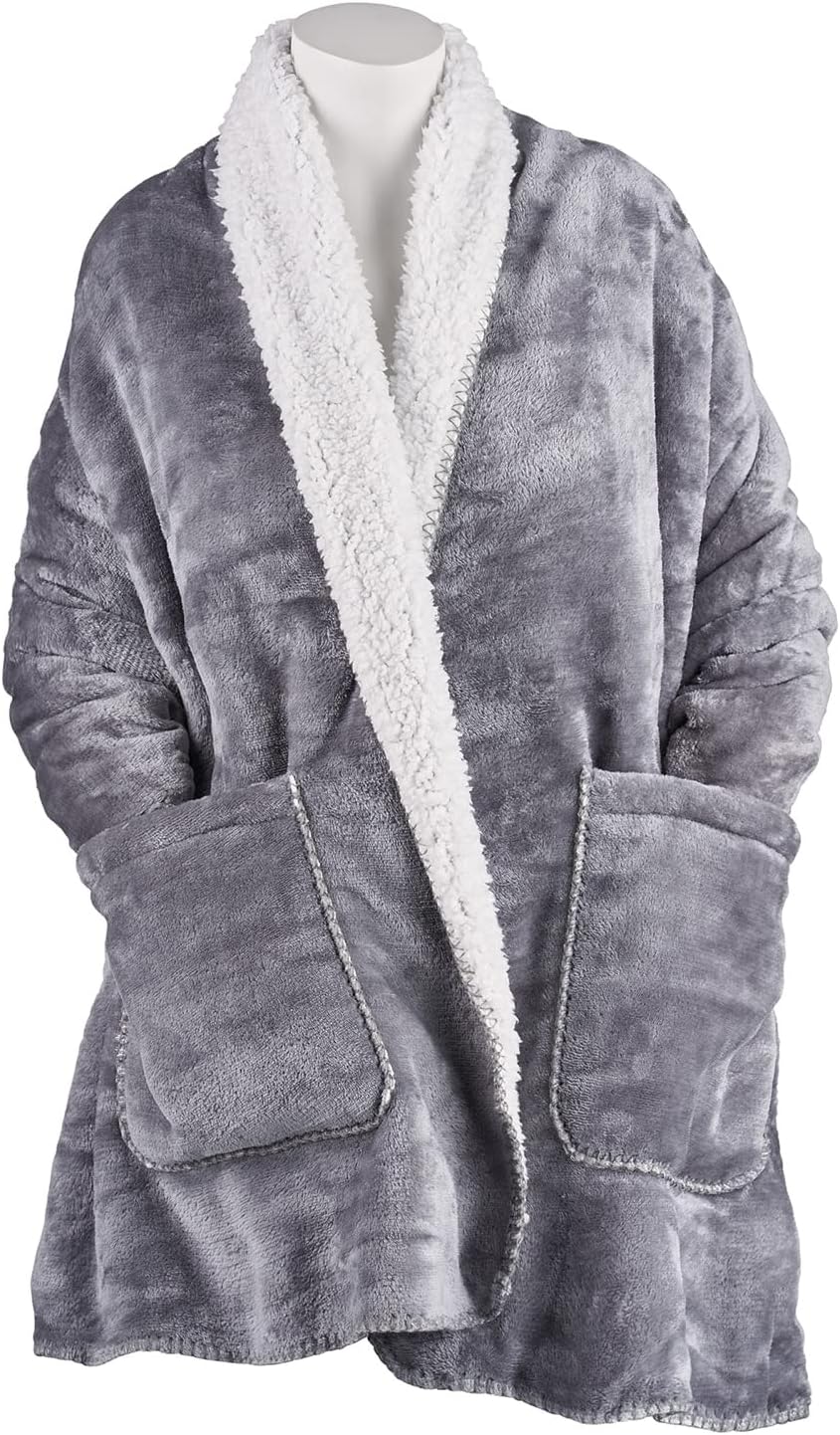 FLORIANA Womens Wearable Throw Blanket Poncho, Blanket Shawl With Pockets, Grey