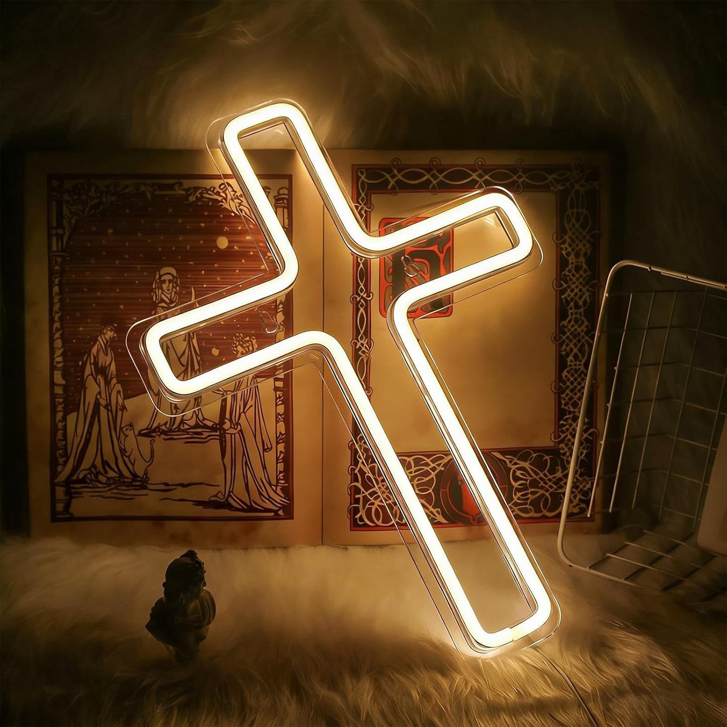 Cross Neon Sign | Religious Light Sign | Christian LED Atmosphere Light | for Homeowners Home Apartment Living Room Bedroom Office Entryway Bar Gatherings Meditation Wedding