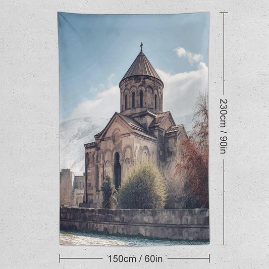 FodPand Armenian Church Tapestry Anti-fading Wall Tapestry with Installation Kit Backdrop Banner Multipurpose Aesthetic Tapestries Boho Wall Art Hanging Decorative Blanket 60"x90"