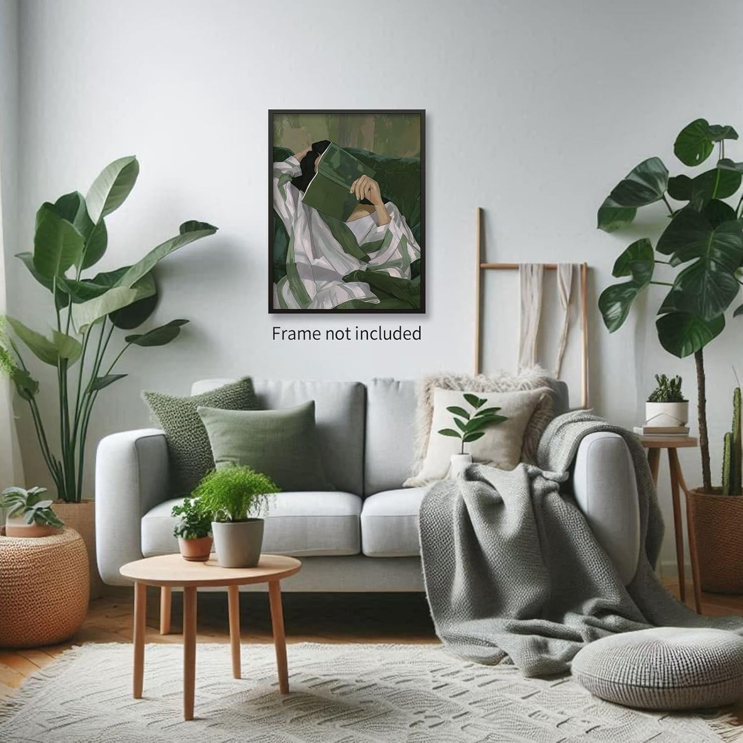 Trendy Women Reading Book Posters Emerald Green Wall Art Abstract Striped Decor Modern Feminine Canvas Prints Minimalist Woman Portrait Pictures Aesthetic for Living Room Bedroom House 12x16in Unframed