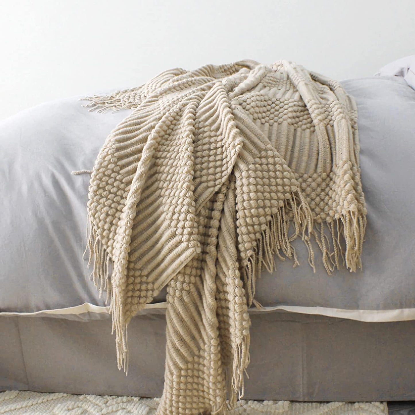 2 Pack Knit Throw Blankets for Bed Couch, Super Soft Farmhouse Throw Blanket, Summer Outdoor Blankets and Throws for Travel Camping, 50 x 60 Inches
