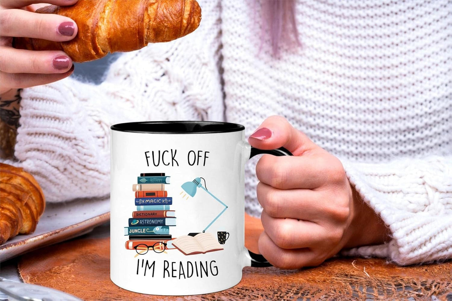 wonwhew Funny Mug for Book lover,Fuck Off I’m Reading, 11oz Ceramic Coffee Mug/Tea Cup