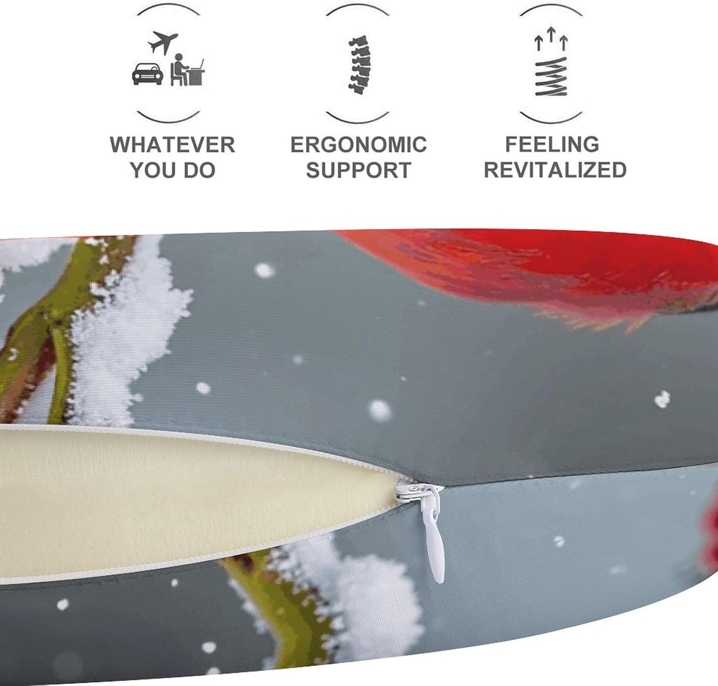 Cardinal Birds, Snow, Cranberries. Neck Pillow Memory Foam U Shaped Pillows Portable Pillows for Shoulder Travel Head Support Pillow with Concealed Zipper for Airplane Car Home Office