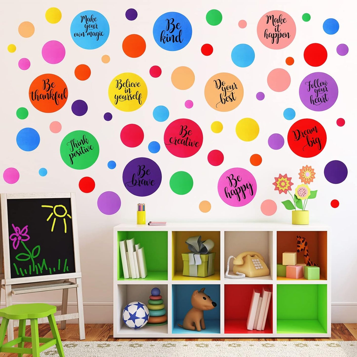 TaoBary 288 Pcs Polka Dot Wall Sticker Inspirational Wall Decal for Classroom Kids Motivational Quote Circle Wall Sticker Removable Lettering Positive Saying Sticker for Dance Yoga Gym (Classic)