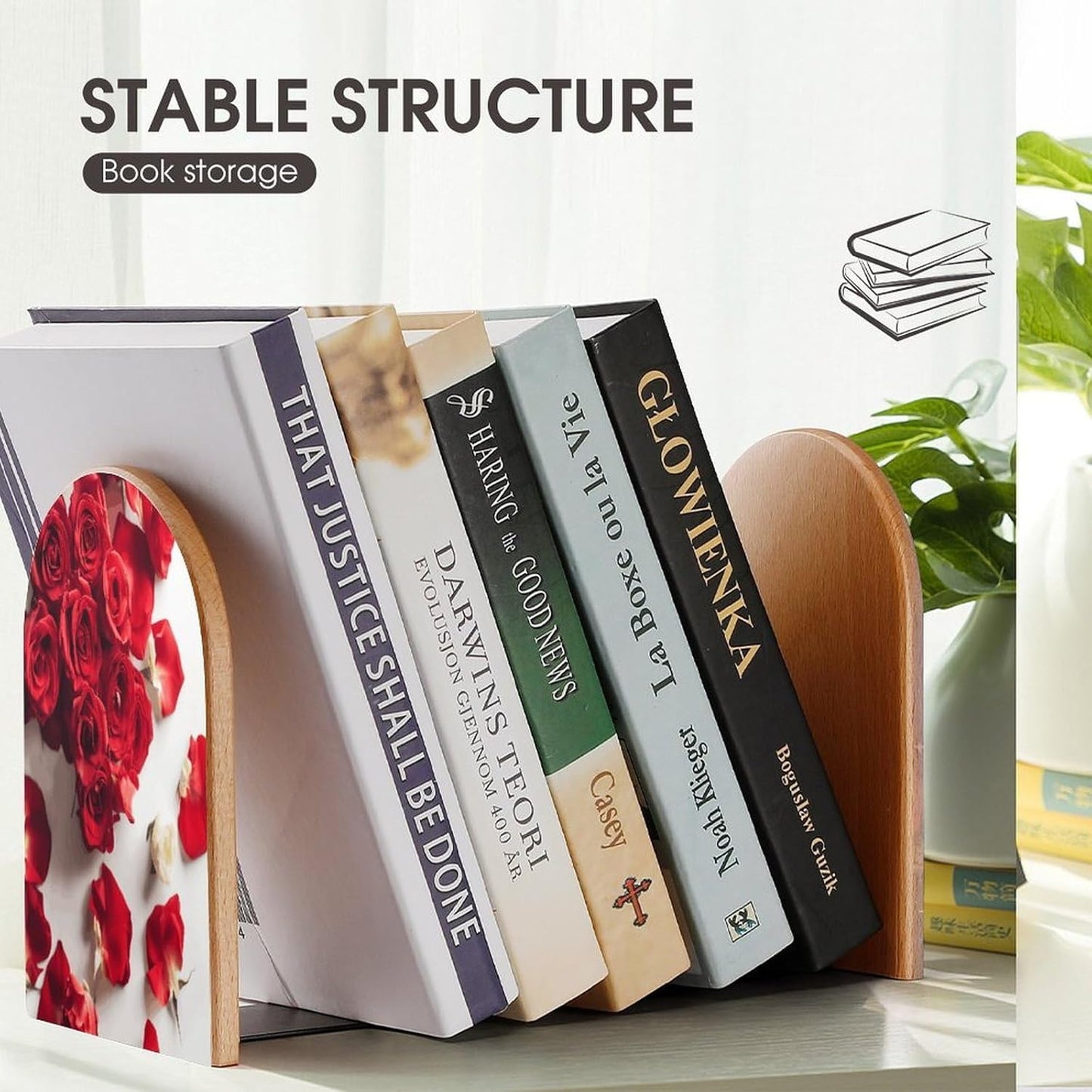 Flowers on Background Bookend for Shelves Wooden Book End Large Size Sturdy Book Holders Stoppers with Metal Base for Bookshelves Slick Decorative Bookends Stands