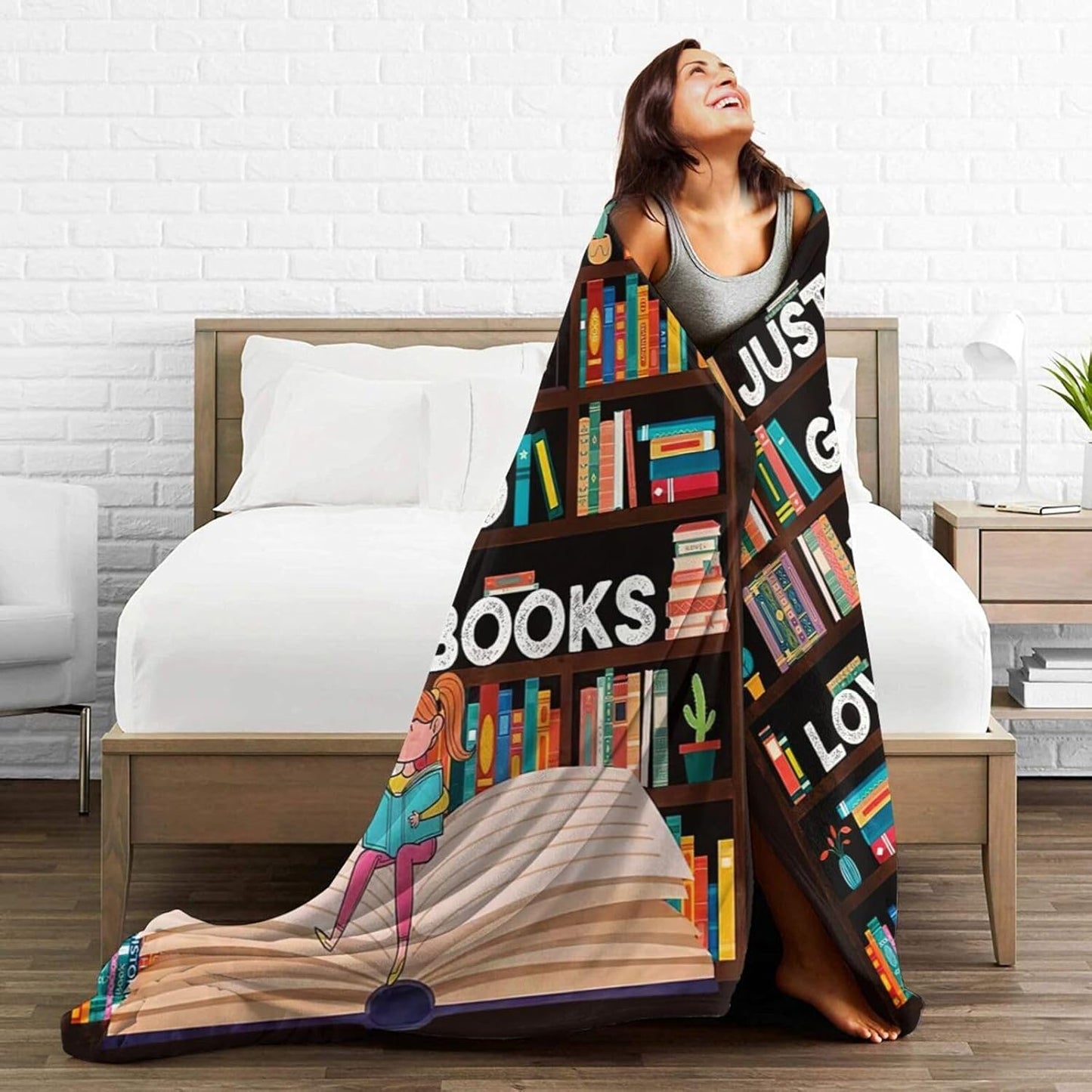 Book Blanket Just A Girl Who Loves Books Throw Blanket Stuff Decor Merch Cozy Flannel Soft Warm Plush Lightweight Bedding Gifts for Girl Woman Sofa Bedding Couch 50"X40"