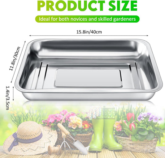 10 Pcs Stainless Steel Seed Starter Tray, Stainless Metal Garden Trays, Nursery Seedling Pots for Collection Transplantation & Propagation Flats, No Drain Holes(15.8 x 11.8 x 1.4 Inch)