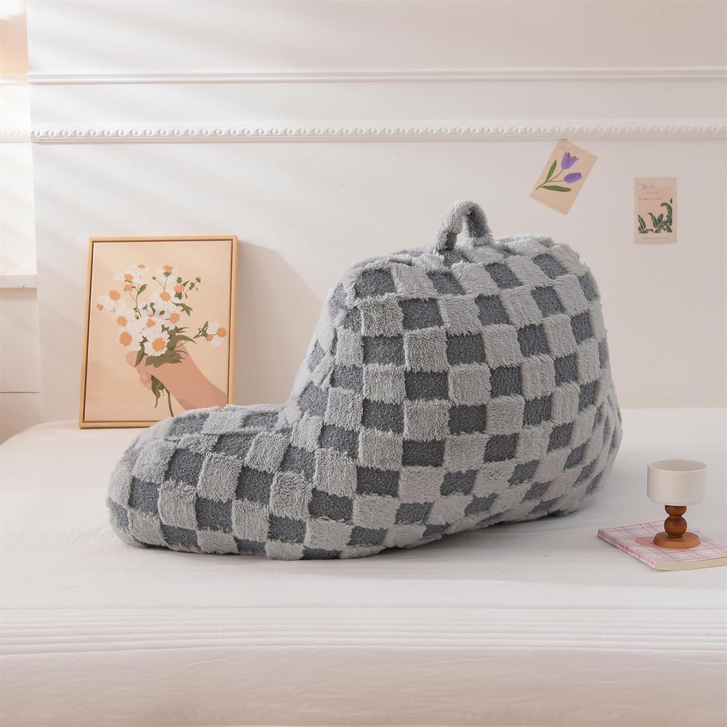 Wedge Reading Pillow with Arms — Large, Checkered, Back Support for Bed Sitting