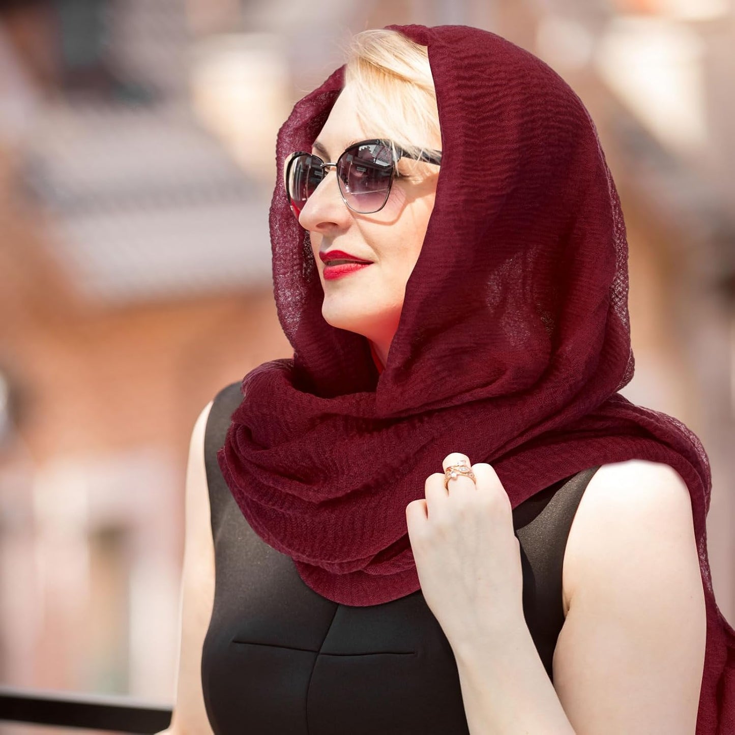 Geyoga 6 Pcs Women Scarf Shawl Hijab Scarves Cotton Crinkle Hijab for Women Blend Shawl Crinkle Wrap Head for Seasons
