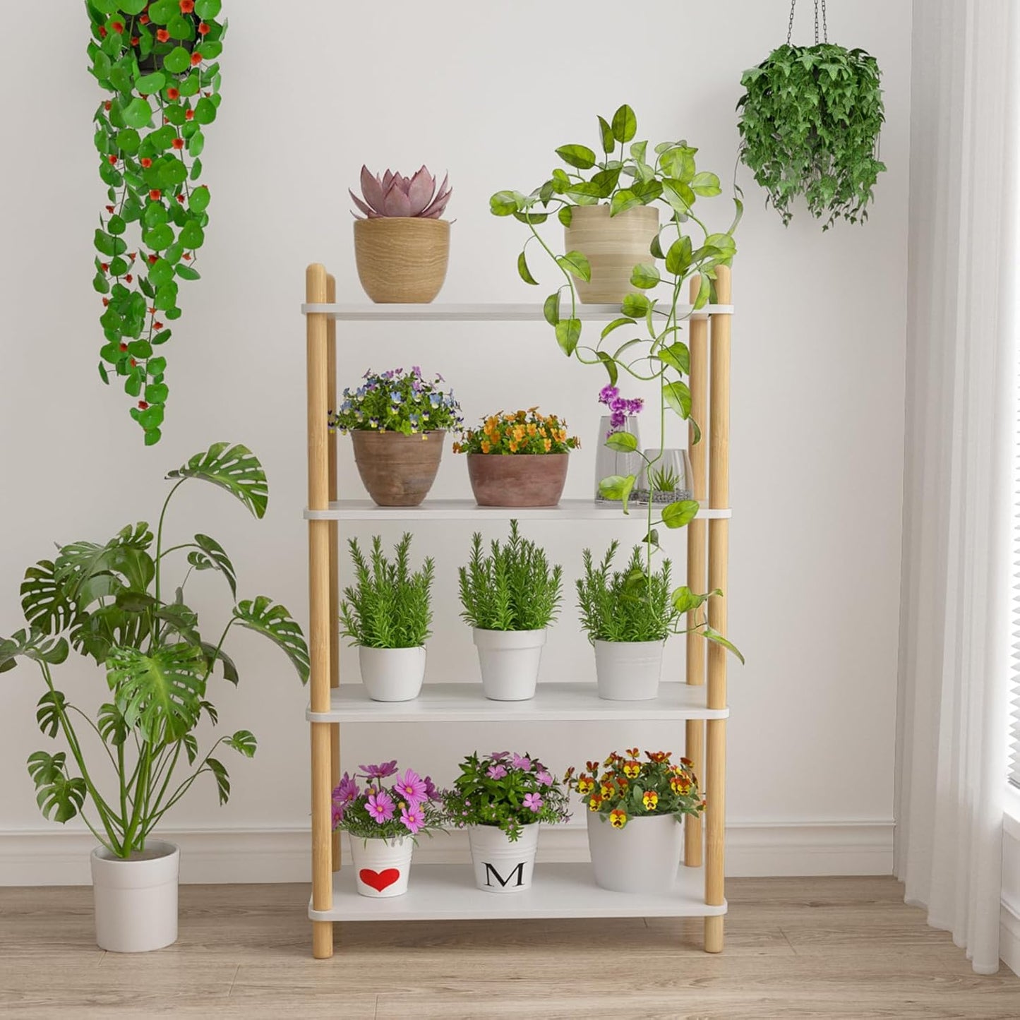 4-Tier Wooden Bookcase - Modern Freestanding Bookshelf, Multifunctional Display Shelf for Home and Office, White, Rectangular Design