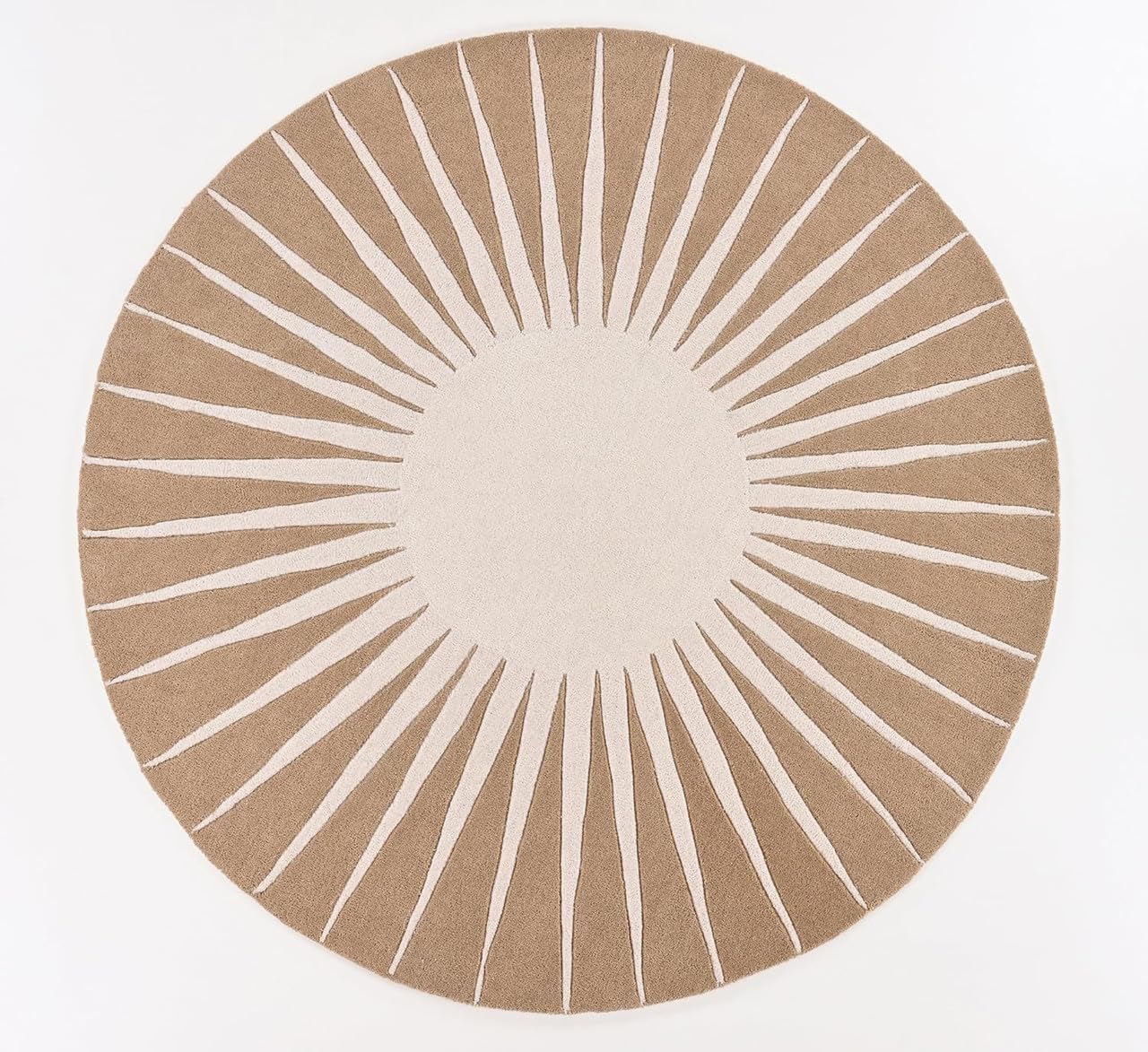 Round Area Rug 5x5 Ft Sunburst Design Circular Accent Rug Soft Plush Modern Boho Carpet for Living Room Bedroom Nursery Non Slip Backing Beige Cream