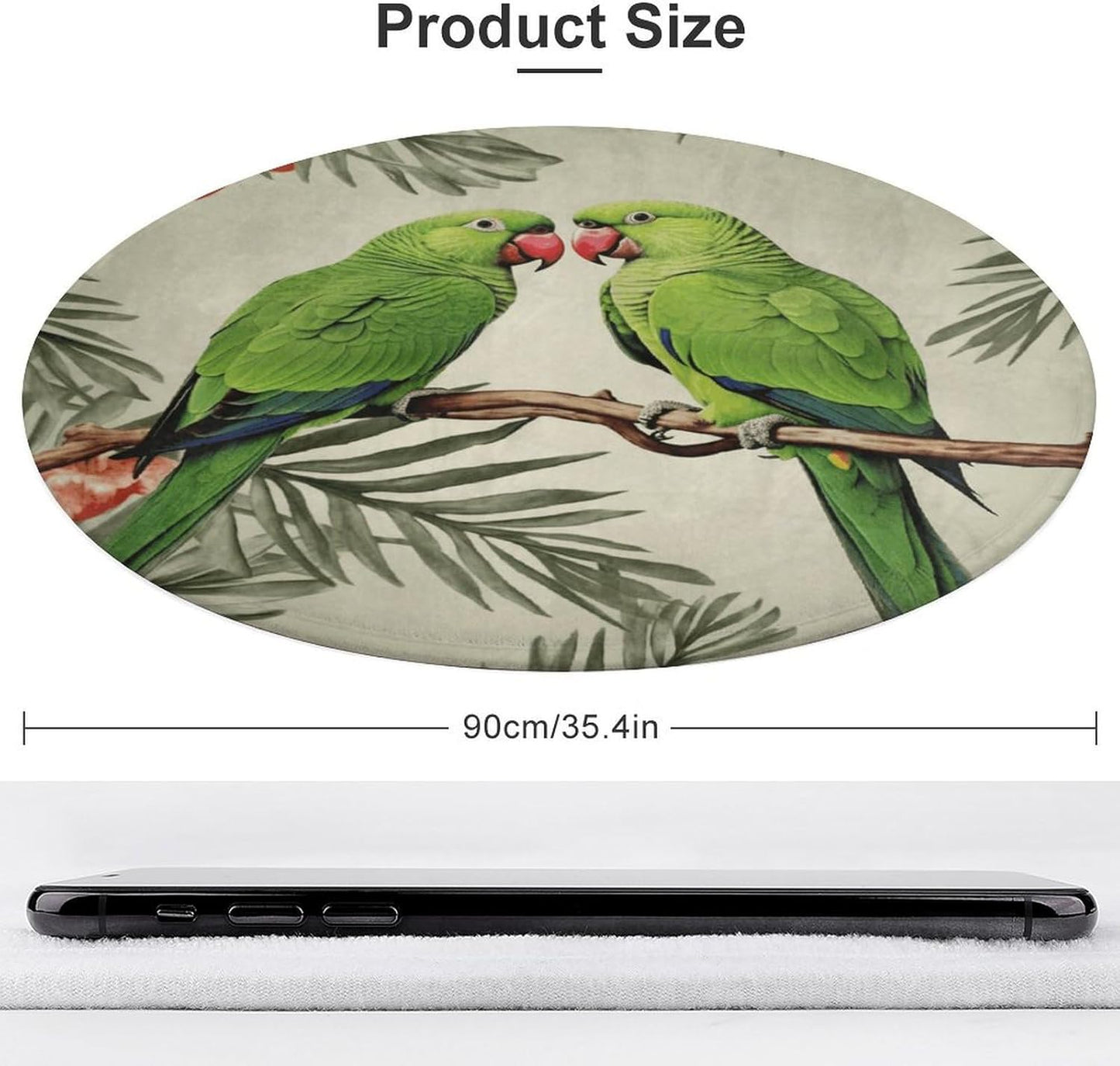 Couple Parrots Olive Circle Rug Retro Luxury Coral Velvet Floor Mat Non Slip Soft Indoor Floor Carpet Comfy Thickened Area Rugs Modern Aesthetic Minimalist Carpets for Home Decor