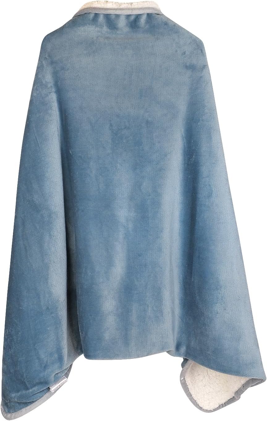 SIQITECHNO Wearable Shawl Blanket Flannel Fleece Lined Poncho Blanket with Buttons Warm Sofa Shawl Wrap Cape Throw Blankets