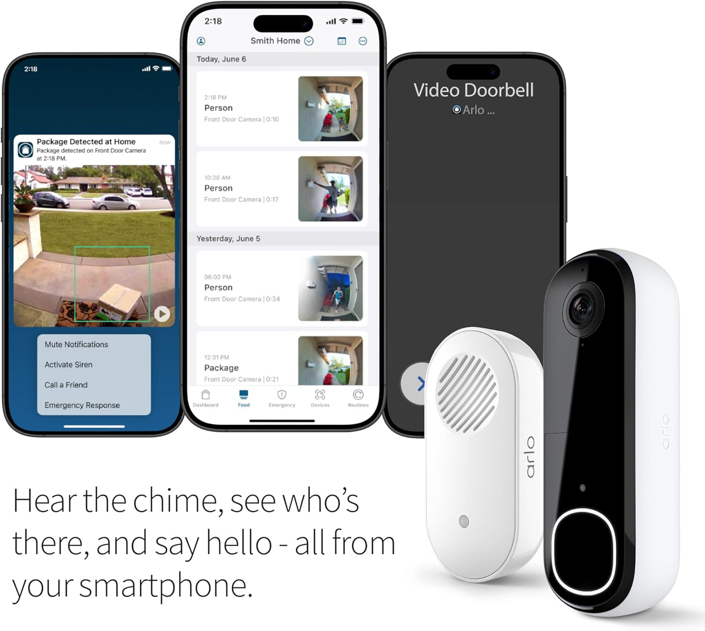 Arlo Video Doorbell 2K + Chime 2 (2nd Gen, Latest Release), Wireless or Wired Option, 2-Way Audio, Night Vision, Head to Toe View, Package Detection, Person & Vehicle Recognition, 1-Month Secure Plan