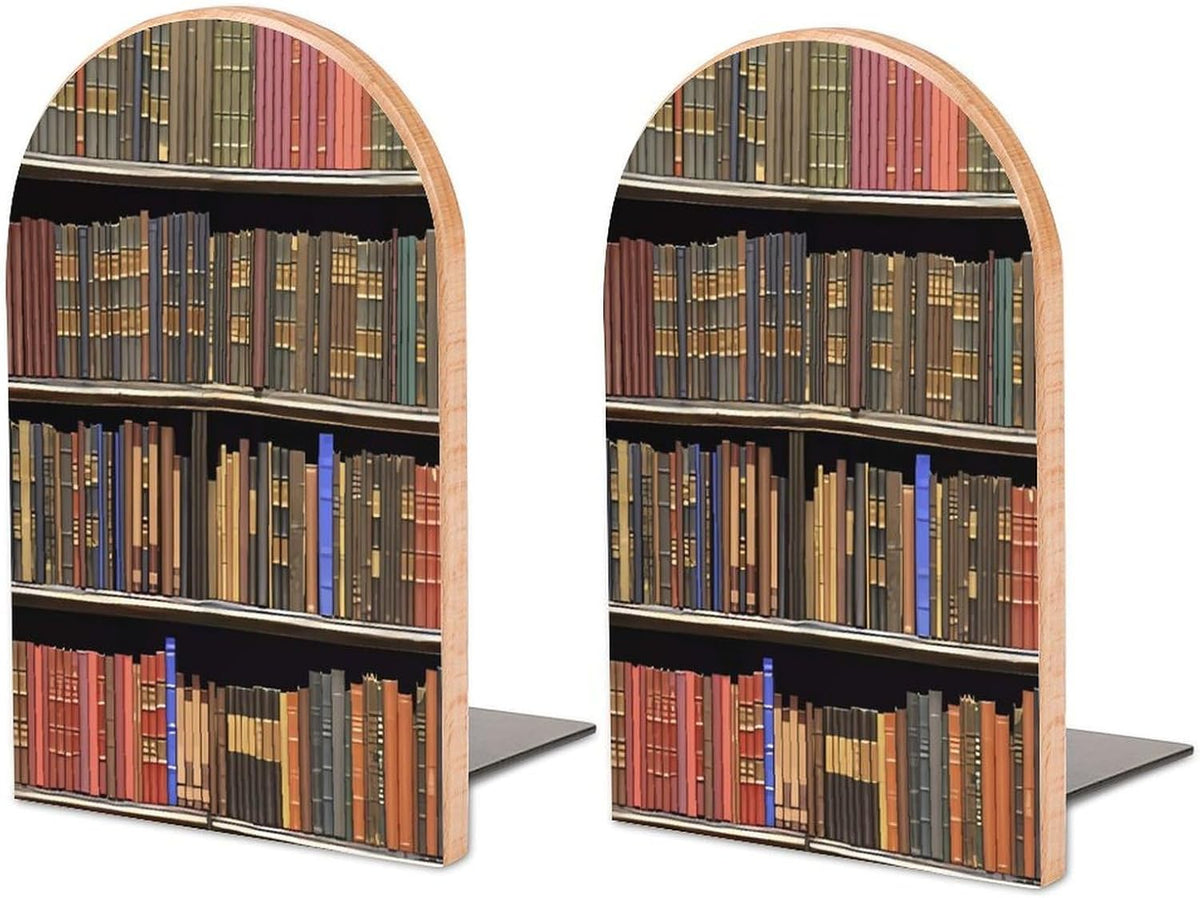 Library Bookshelf Wooden Bookend Non-Slip Book Ends Heavy Duty Book Stopper with Metal Base Books Holderd Decorative Bookends Stands Firmly for Office Supplies