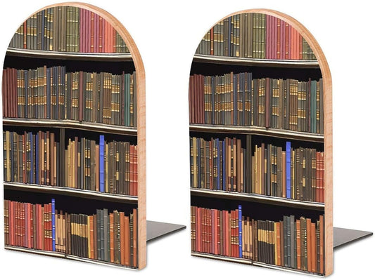Library Bookshelf Wooden Bookend Non-Slip Book Ends Heavy Duty Book Stopper with Metal Base Books Holderd Decorative Bookends Stands Firmly for Office Supplies