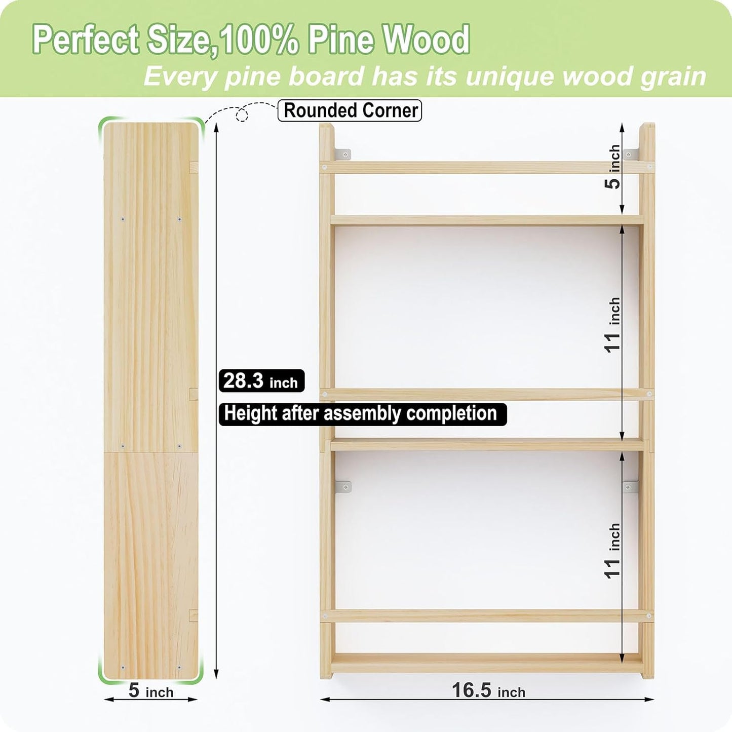 Wall Bookshelf for Kids, 3 Tier Kids Bookshelf Wall, 16.5 inch Floating Book Shelves for Nursery, Great for Bedroom, Living Room, Play Room and Nursery.