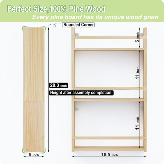 Wall Bookshelf for Kids, 3 Tier Kids Bookshelf Wall, 16.5 inch Floating Book Shelves for Nursery, Great for Bedroom, Living Room, Play Room and Nursery.