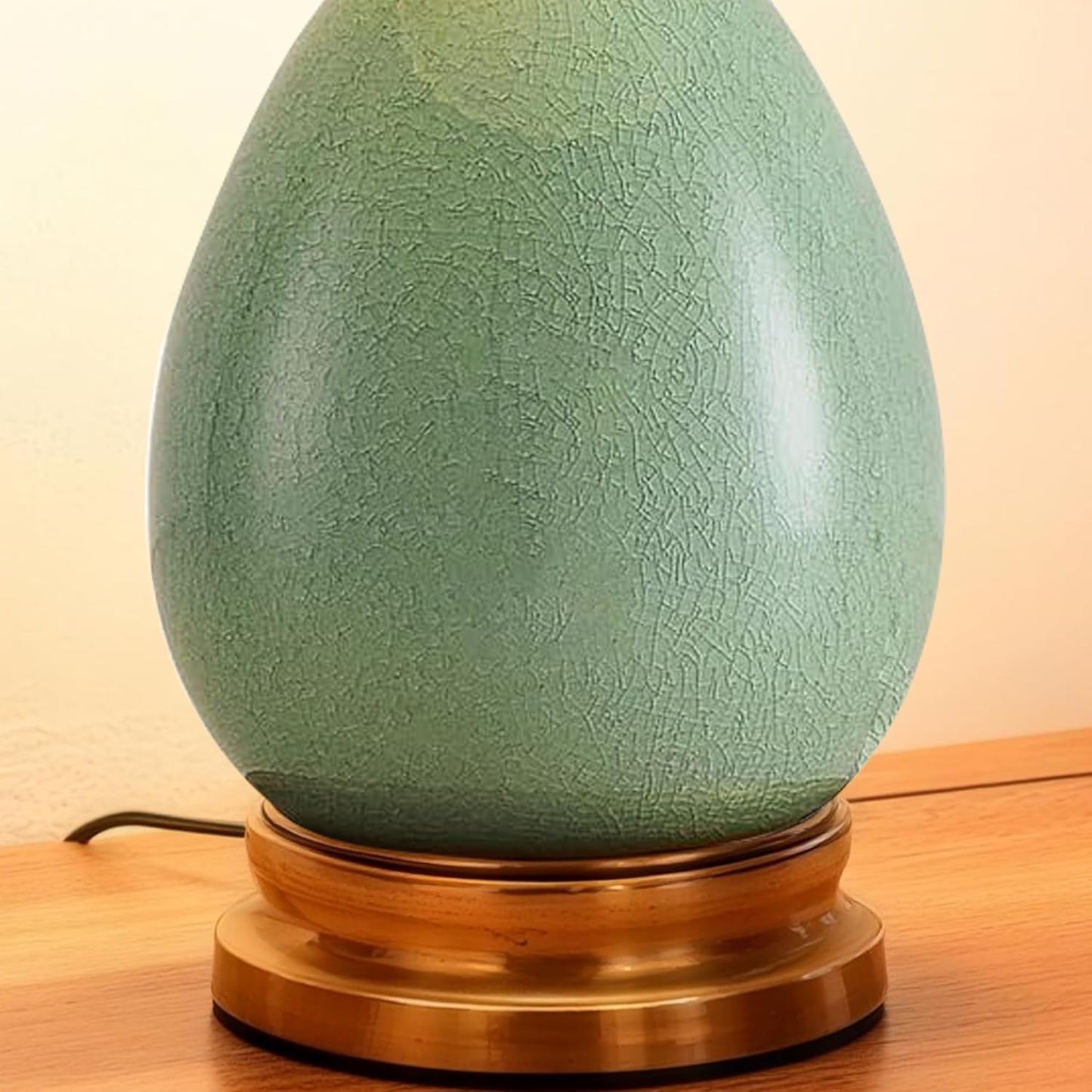 Vintage Ceramic Table Lamp for Living Room, 16" Modern Green Lamp for Bedroom, Retro Bedside Nightstand Lamp for Home Decor