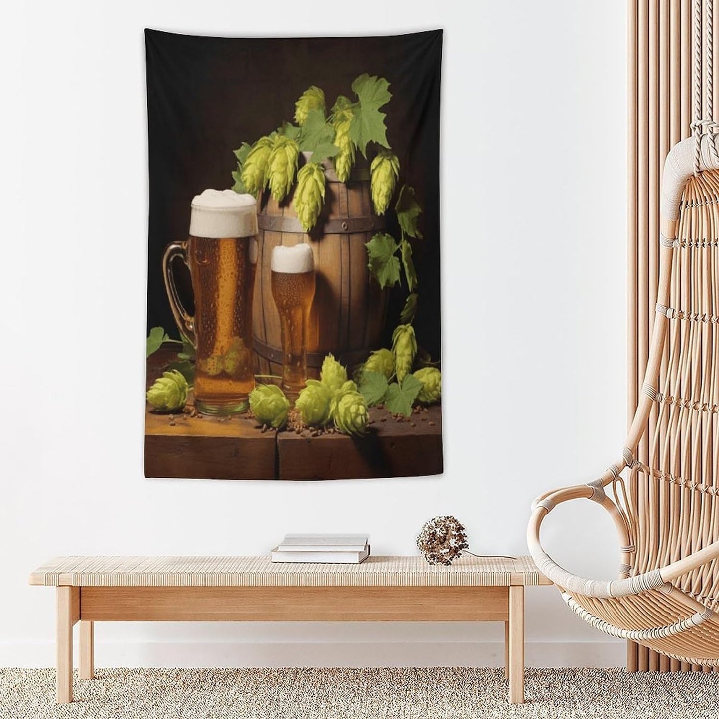 FodPand Beer And Hop Cones Tapestry Anti-fading Wall Tapestry with Installation Kit Backdrop Banner Multipurpose Aesthetic Tapestries Boho Wall Art Hanging Decorative Blanket 40"x60"