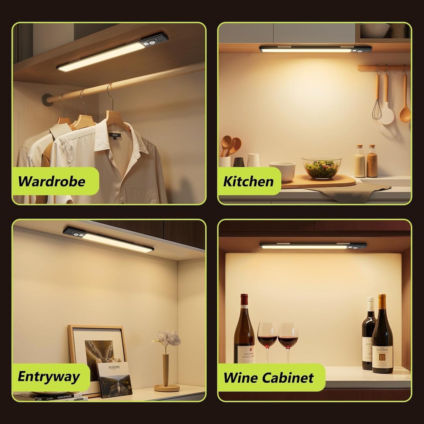 2 Pack 12" Under Cabinet Lights with Digital Display,2200mAh Rechargeable Motion Sensor Light Indoor,3 Color Temperatures, Magnetic Dimmable Closet Lights, Under Counter Light for Kitchen