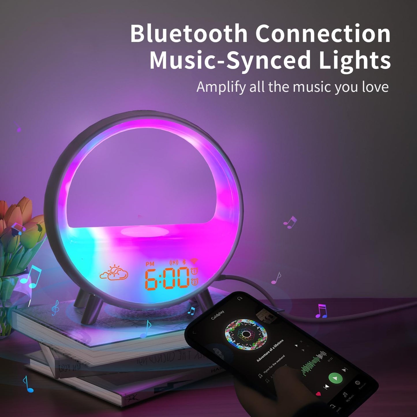 MOMILLA Sunrise Alarm Clock with Wireless Charging & Bluetooth Speaker, Compatible with Airpods/iPhone, Smart APP Control, Sound Machine, Night Light Bedrooms, Alarm Clocks for Heavy Sleepers Adults
