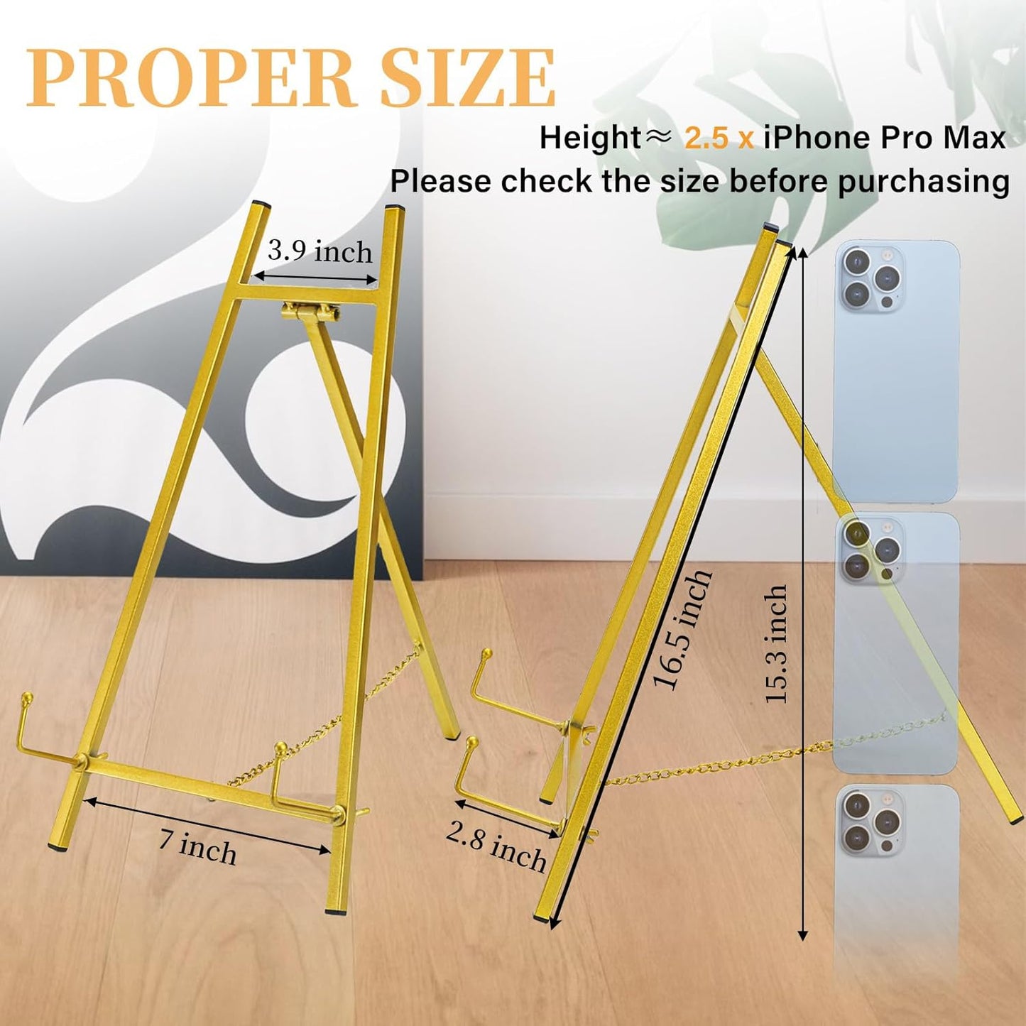 Gold Tabletop Easel Stand, 16.5" Metal Picture Art Stand, Tripod Mirror Plate Stand Holder, Freestanding Easel Stand for Wedding Sign, Display Photo, Collectibles