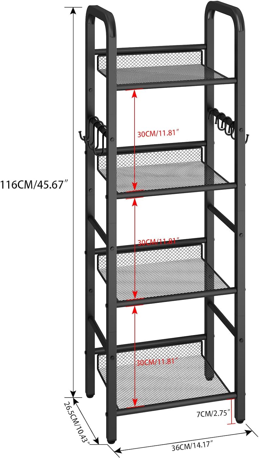 YMYNY 4 Tier Bookshelf, Freestanding Bookcase for Living Room, Bedroom, Home Office, Multi-Functional Storage Rack Organizer, Display Rack with Metal Frame, Rust Resistance, Black, UHBC054B