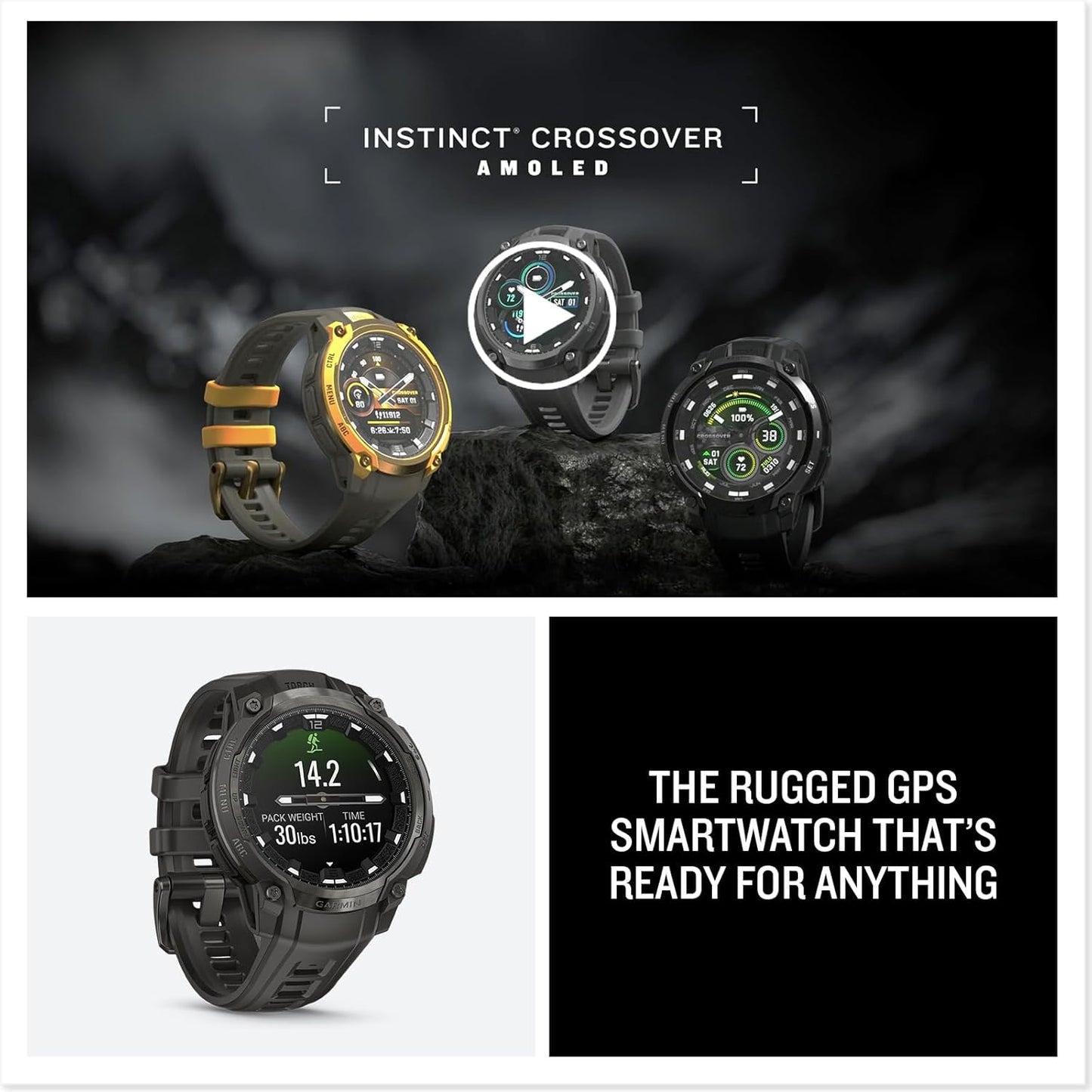 Garmin Instinct® Crossover AMOLED, Rugged Hybrid GPS Smartwatch with Analog Watch Hands and Bright AMOLED Display, Bronze/Sunburst with Cocoa Silicone Band