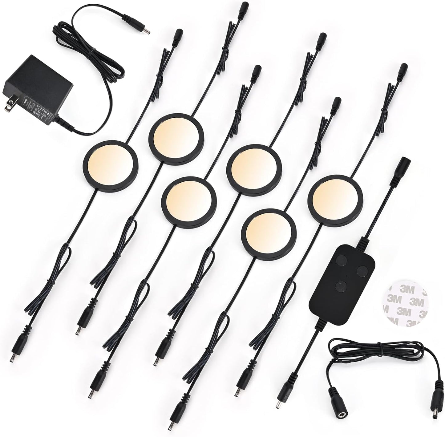 6pack LED Puck Light Kit, 2700-6000K Smart Round Under Cabinet Lighting with APP Control, Compatible with Alexa, Google Assistant, for Under Counter, Kitchen (Black)