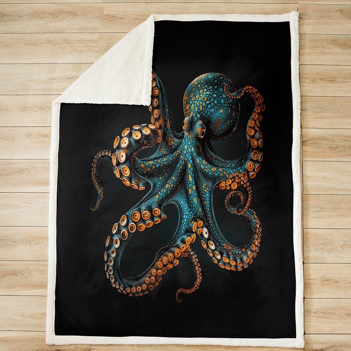 Feelyou Blue Black Octopus Fleece Throw Blanket Queen 90"x90" Tentacles Sherpa Blanket Boys Girls Kids for Bed Sofa Couch Room Decor Ocean Kraken Plush Blanket Sealife Sea Animal Fuzzy Blanket