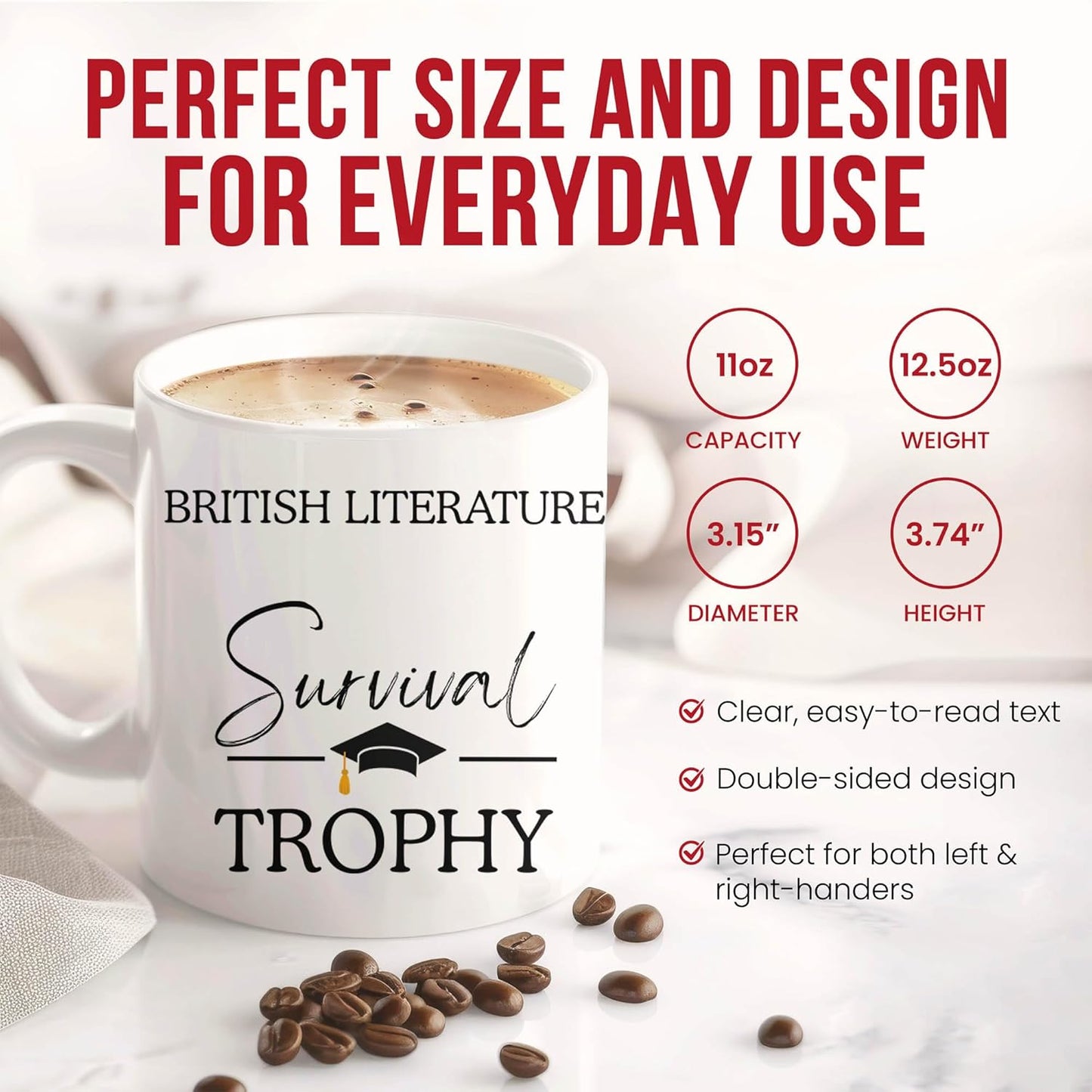 British Literature Graduation Mug - Literary Scholar Coffee Cup - Book Lover Funny Gift From Classmates - Novels Tea Mugs - Cups - 11 Oz Ceramic Gifts For Graduates, Birthday, Him, Her, Christmas