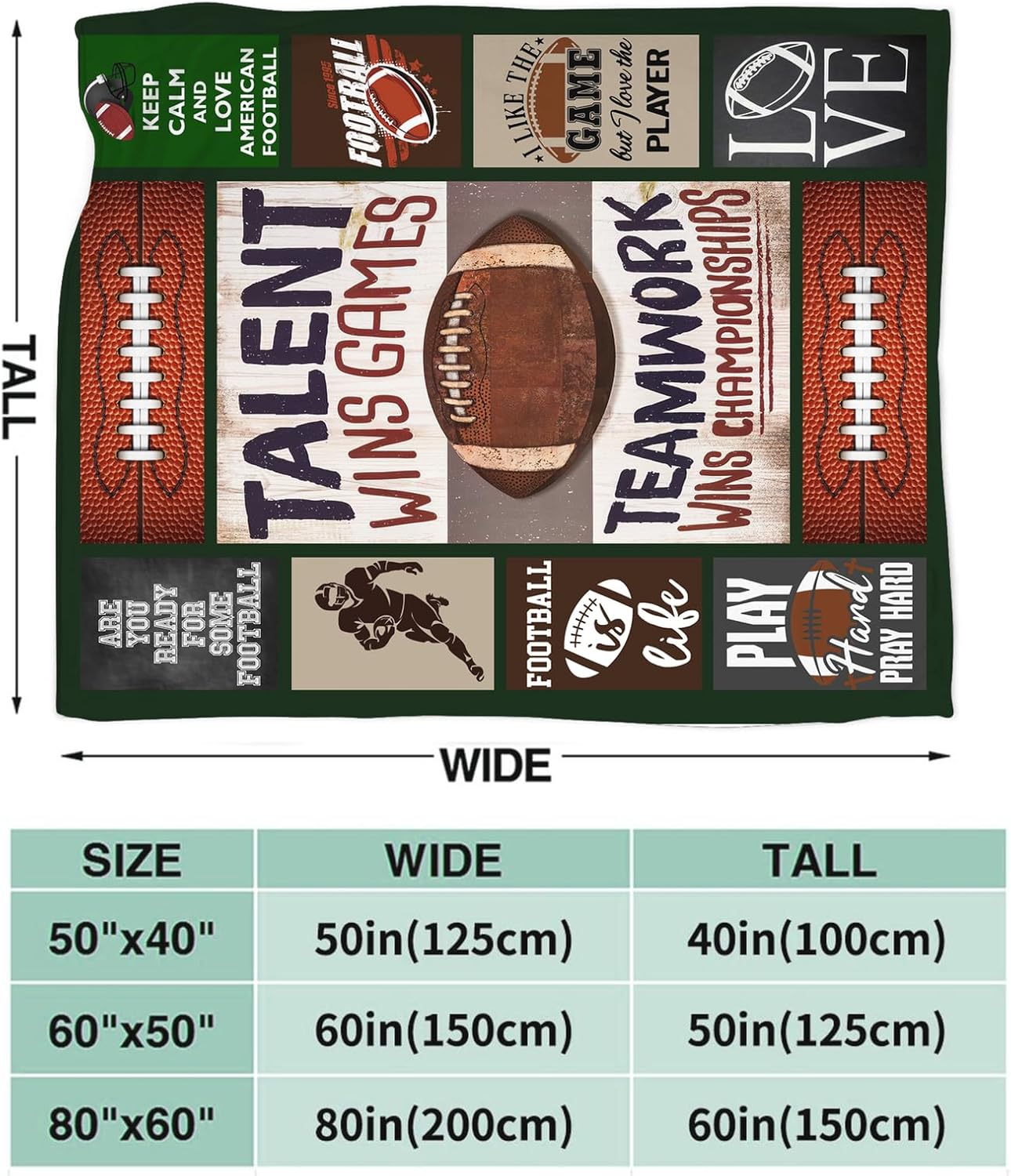 Football Blanket for Girls Kids Women Adults Soft Cozy Flannel Fleece Football Sports Throw Blankets Gifts Warm Fluffy Plush Decor for Couch Sofa 50"x40"