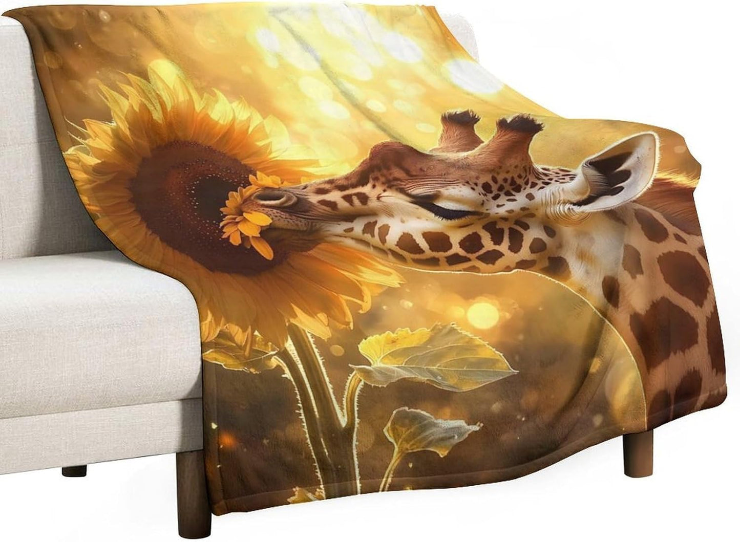 Giraffe and Flower Throw Blanket for Couch Bed Plush Cozy Fuzzy Flannel Blanket for All Season 50"x60"