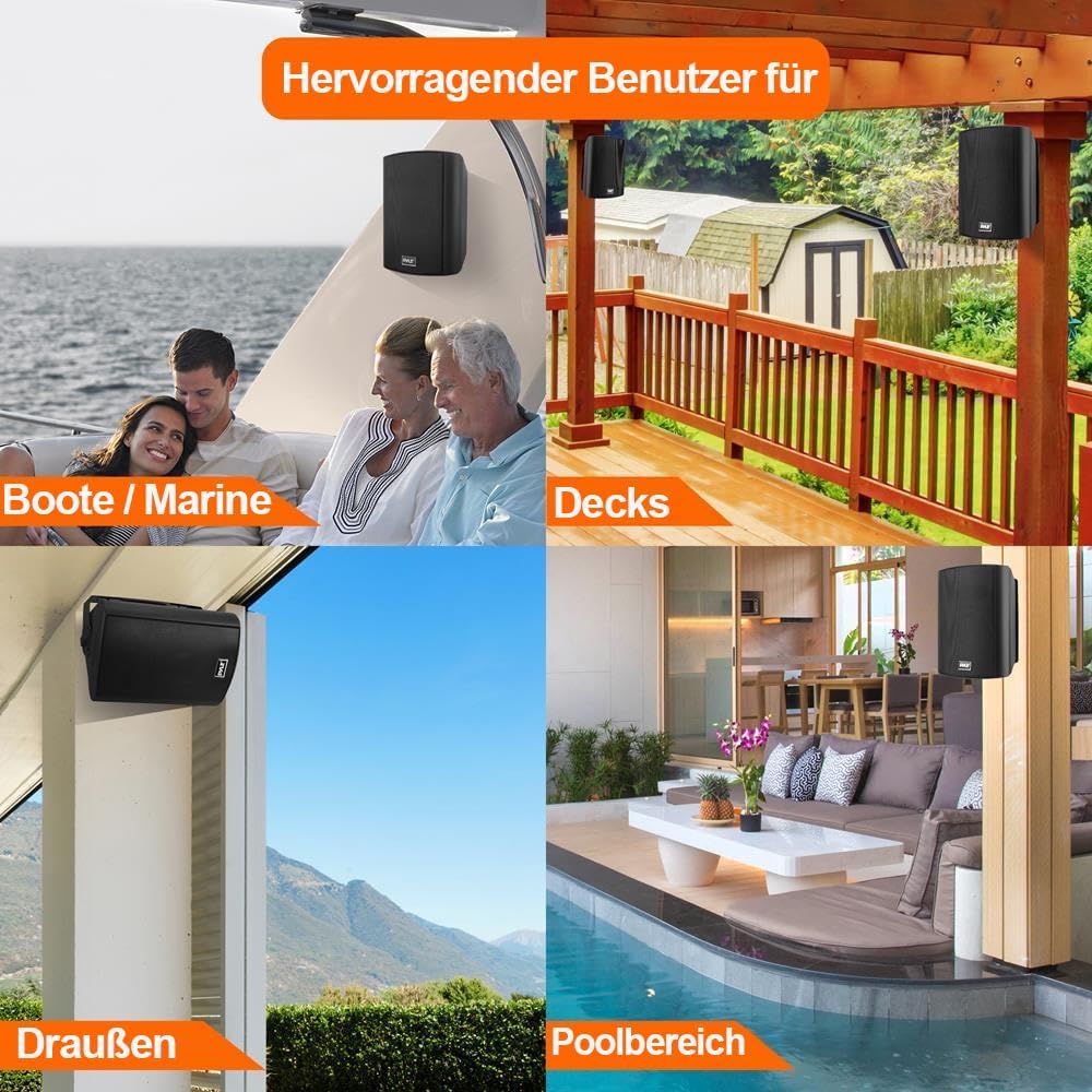 Pyle 6.5-Inch Wall Mount Waterproof Bluetooth Speaker System – Indoor/Outdoor Audio Pair with Built-in Digital Amplifier, Weather-Resistant Housing, High-Power Sound, Easy Installation (Black)