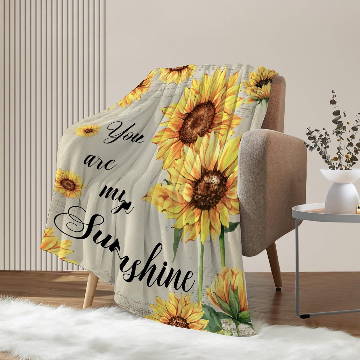Neatee Living Sunflower Throw Blanket Spring Summer Floral Blanket for Couch Sofa Bed Soft Cozy Fuzzy Fleece Blankets Home Living Room Decoration Print Blanket Gift for Women Mom Girls 50x60