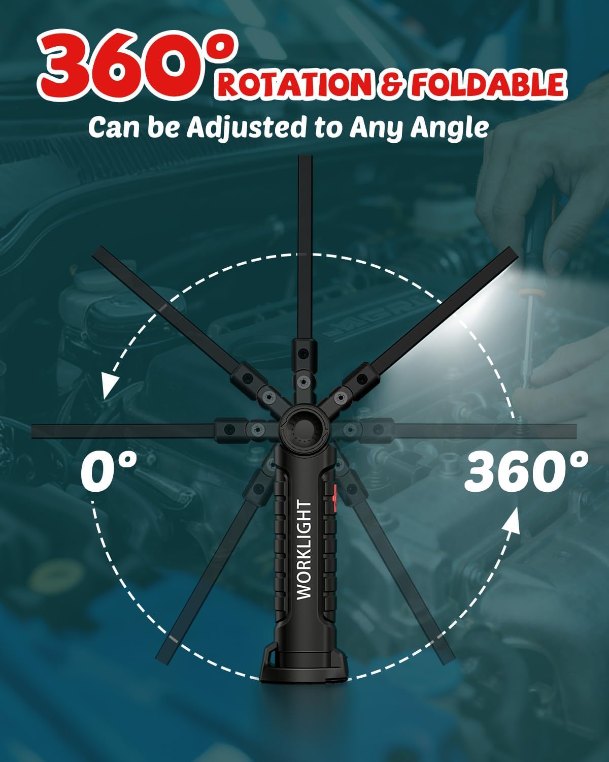 Coquimbo Tool Gifts for Men Him Dad Husband, Rechargeable LED Work Light BBQ Grill with Magnetic Base Hook, 360° Rotate Mechanic Flashlight Mens Easter Birthday Gifts (2 Pack Black)