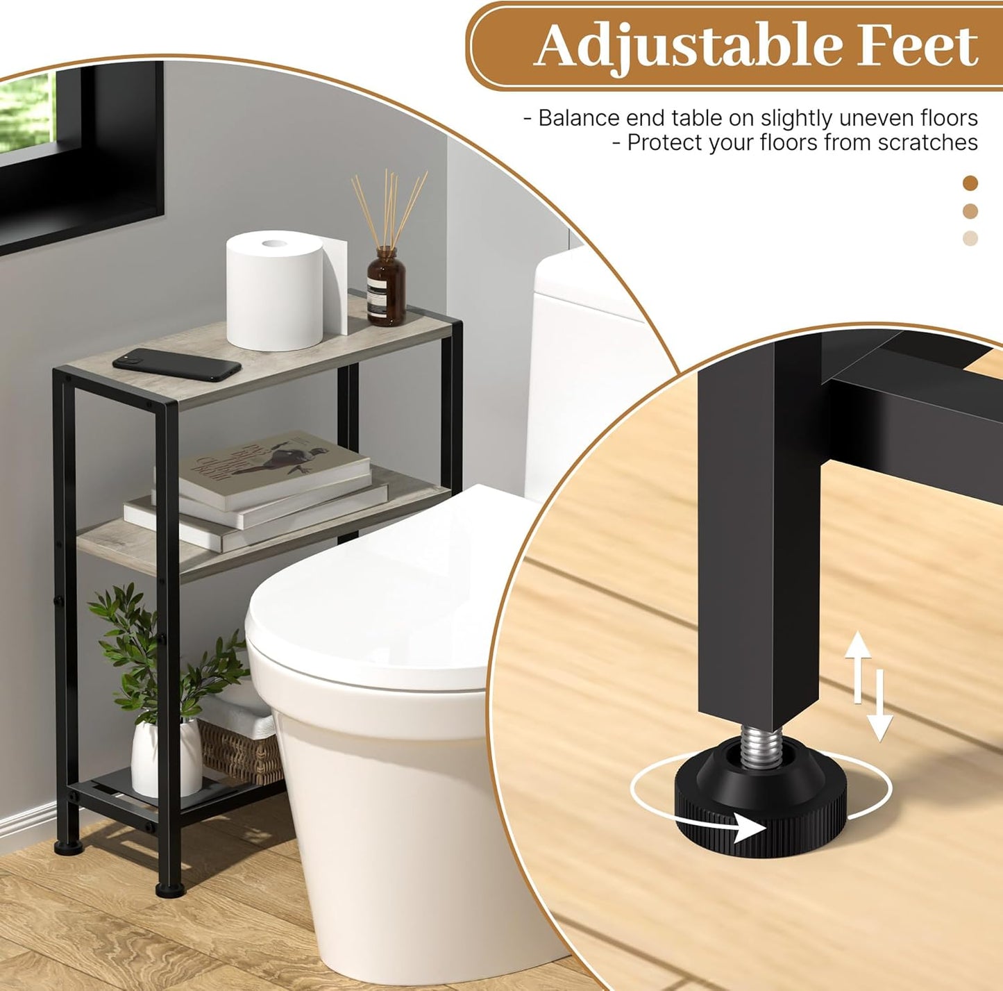 2-Tier Narrow Side Table & 3-Tier Bookshelf