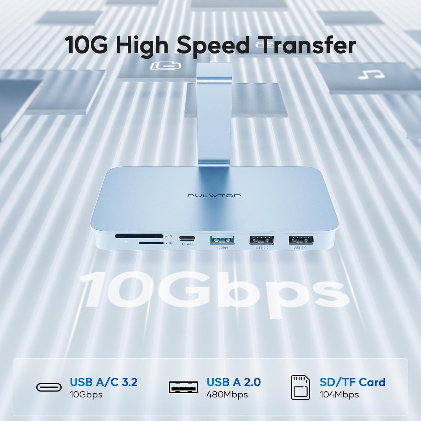 iMac Accessories for i-Mac 2021/2023/2024, PULWTOP USB C Hub for iMac with USB A/C 10Gbps, Hub for M1/M3/M4, 2USB A 2.0, SD/TF Card Reader for iMac24 inch & Studio Display 2 Blue