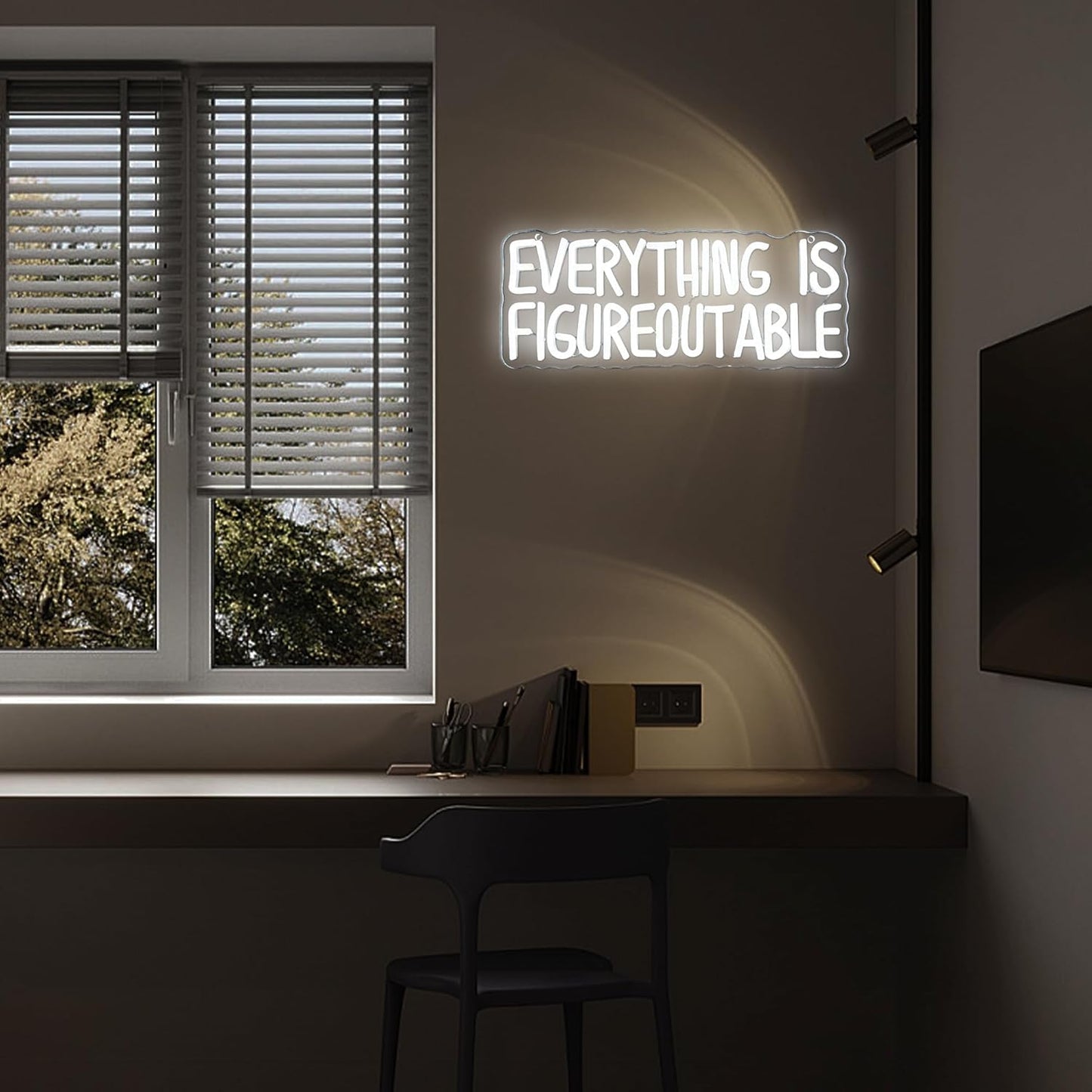 Mutank Everything is Figureoutable Neon Sign, USB Powered Dimmable LED Motivational Neon Light, for Inspirational Office Decor Workspace School Room Desk Wall Decor, Gift For Entrepreneur(15.7*6.2 in)