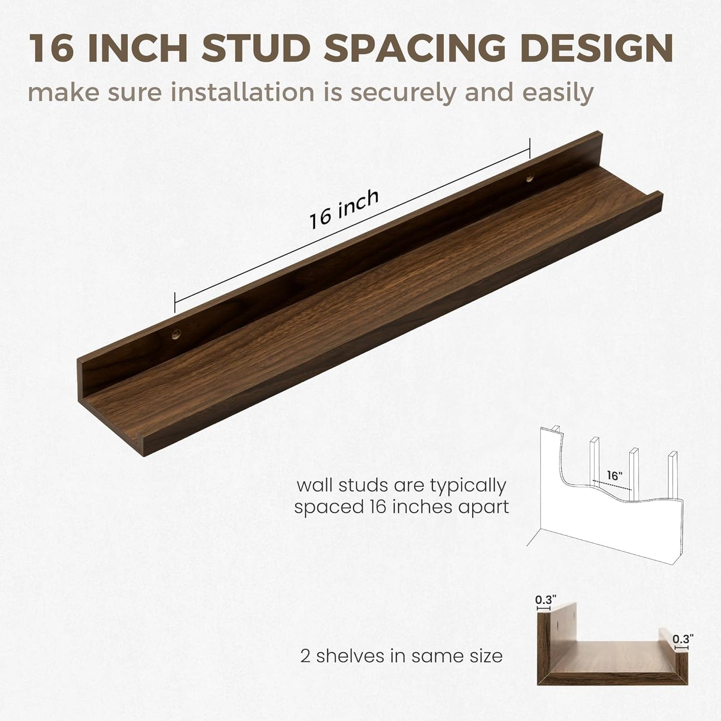 Axeman Picture Ledge Shelf | 24 Inch Floating Shelves Set of 2 | Walnut Wall Shelves with Lip | Walnut Picture Shelf for Wall with Ledge | Photo Ledges 24 Inch