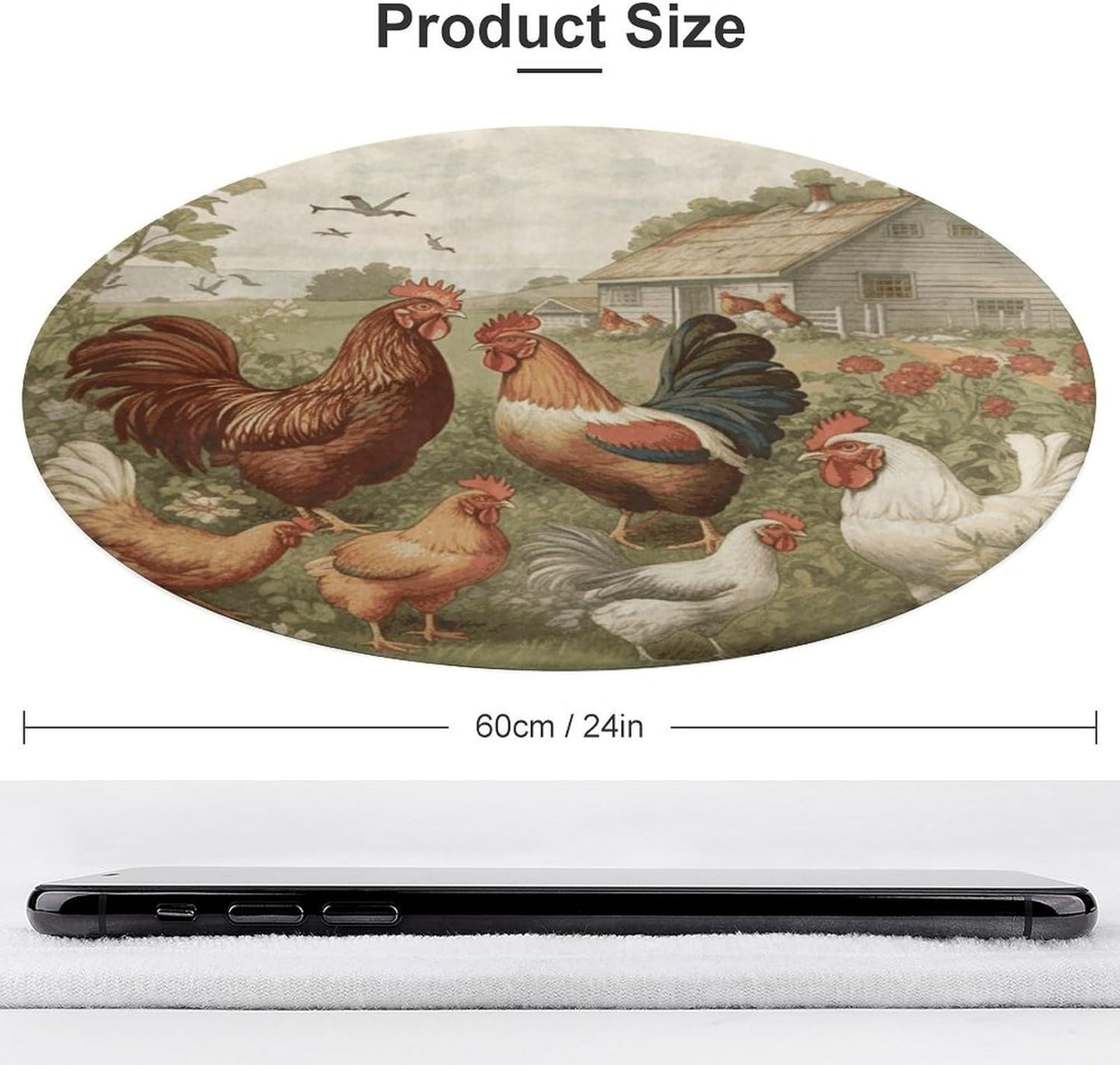 Chickens and Farm Circle Rug Retro Luxury Coral Velvet Floor Mat Non Slip Soft Indoor Floor Carpet Comfy Thickened Area Rugs Modern Aesthetic Minimalist Carpets for Home Decor
