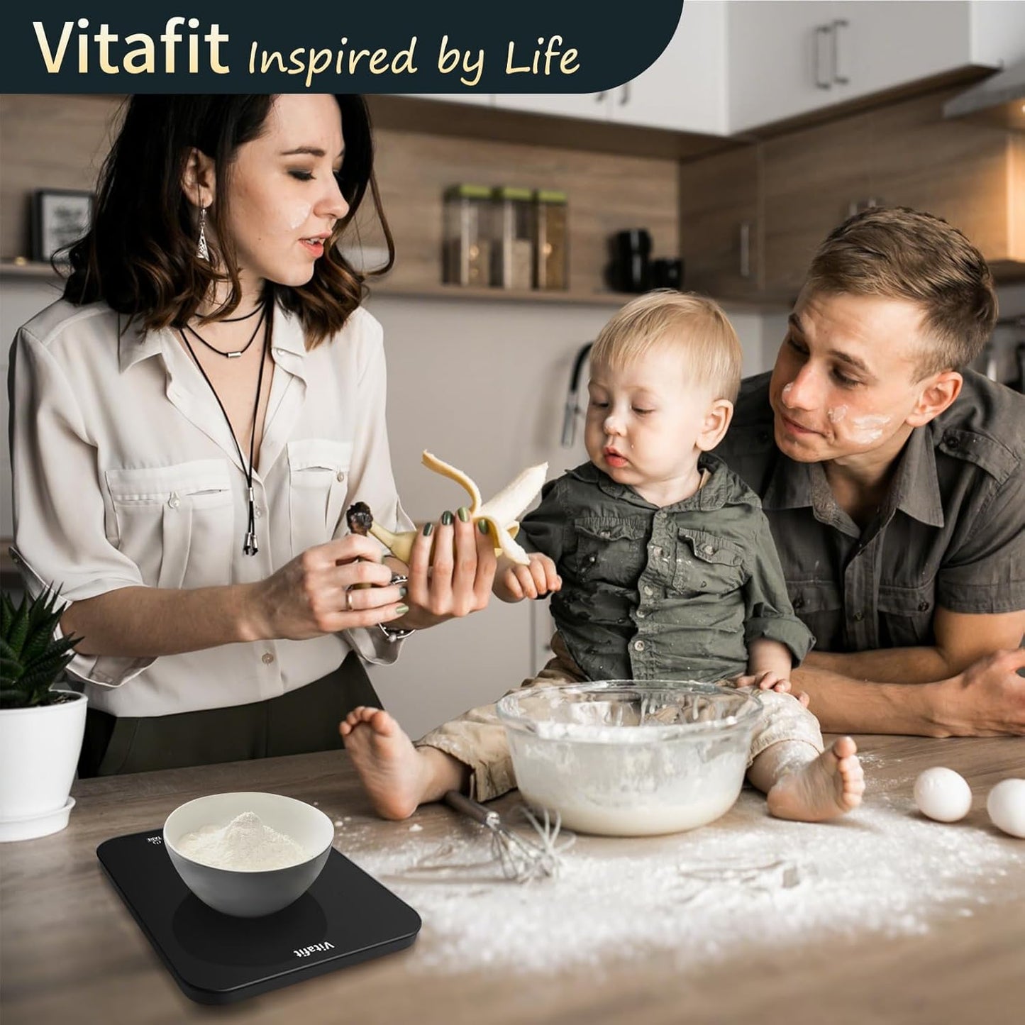 Vitafit 33lb/15kg Digital Food Scale in High Precision 0.1oz/1g, Our Own Kitchen Scale Professional Factory Since 2001, Kitchen Essentials for Cooking & Baking, LED, 3*AAA Battery, Spray Silver Black