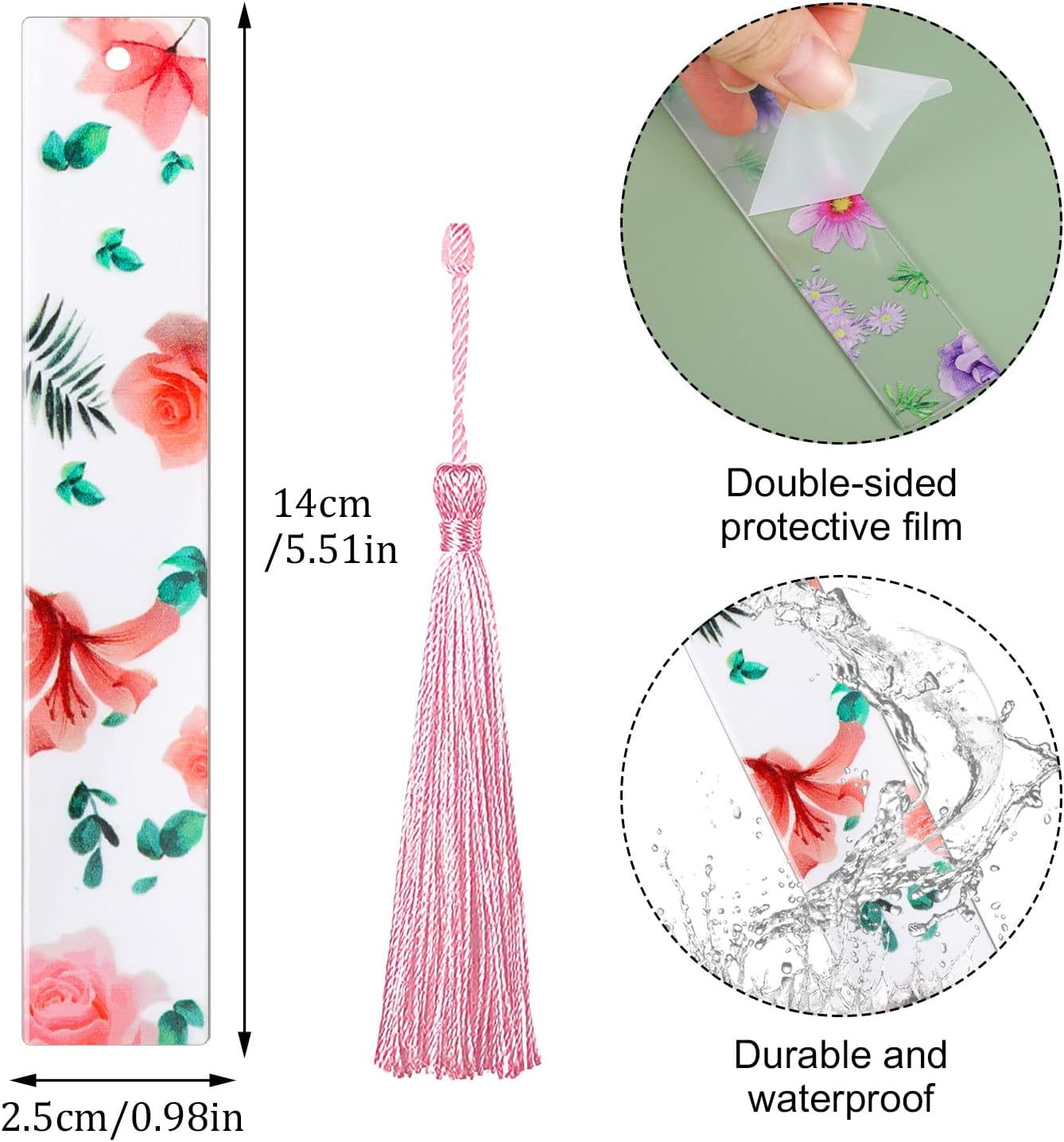 10Pcs Flower Resin Bookmark Transparent Floral Bookmarks for Women Cute Bookmarks Flower Page Marker with Tassels, Gifts for Book Lovers, Women, Kids